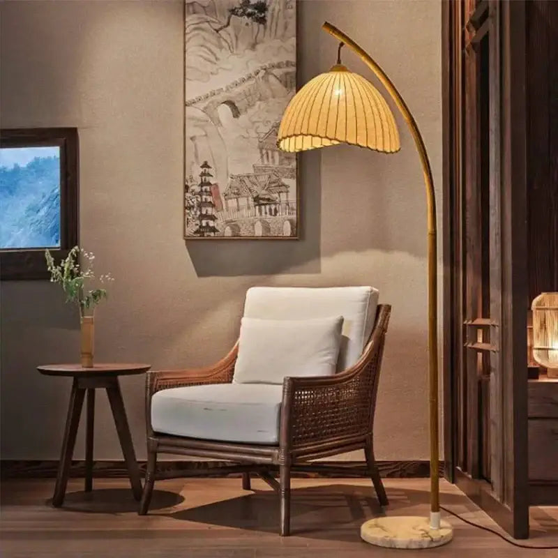 Golden bamboo shaped led floor lamp with marble base for living room
