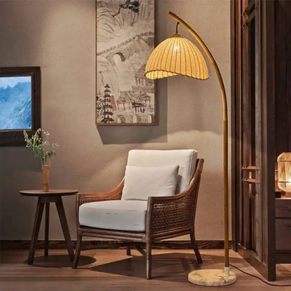 Golden bamboo shaped led floor lamp with marble base for living room