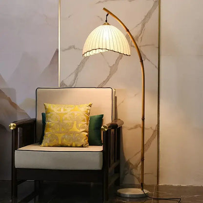 Golden bamboo shaped led floor lamp with marble base for living room