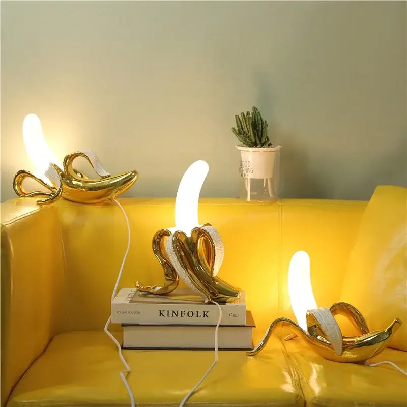Golden banana glass lampshade night light bedroom decor