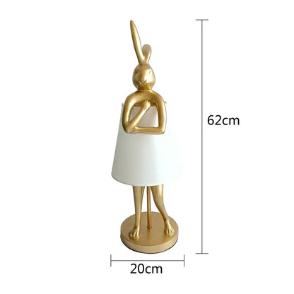 Golden bathing rabbit resin table lamp bedroom decor