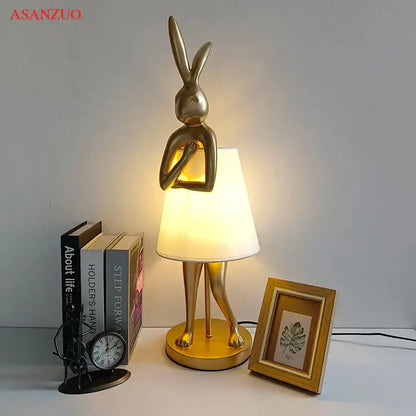 Golden bathing rabbit resin table lamp bedroom decor