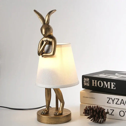 Golden bathing rabbit resin table lamp bedroom decor