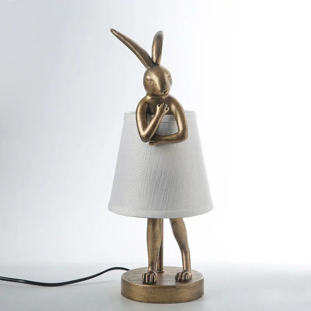 Golden bathing rabbit resin table lamp bedroom decor