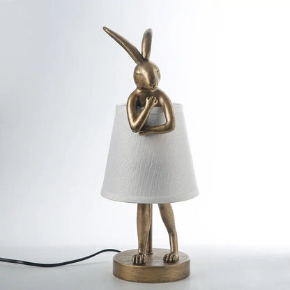 Golden bathing rabbit resin table lamp bedroom decor