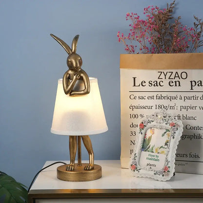 Golden bathing rabbit resin table lamp bedroom decor