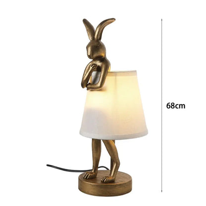 Golden bathing rabbit resin table lamp bedroom decor