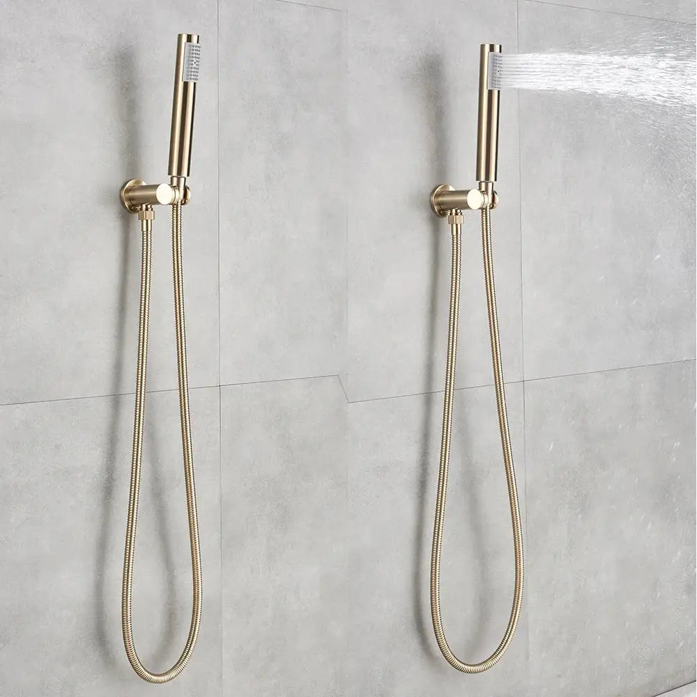 Golden bathtub faucet with hand shower – bathroom wall mount rotating spout