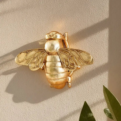 Golden bee resin wall hanger living room insect decor