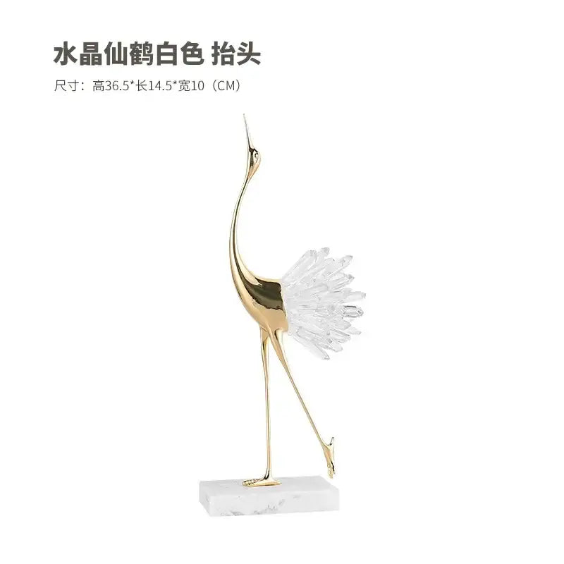 Golden bird agate marble crane statues living room decor