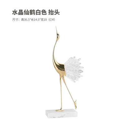 Golden bird agate marble crane statues living room decor