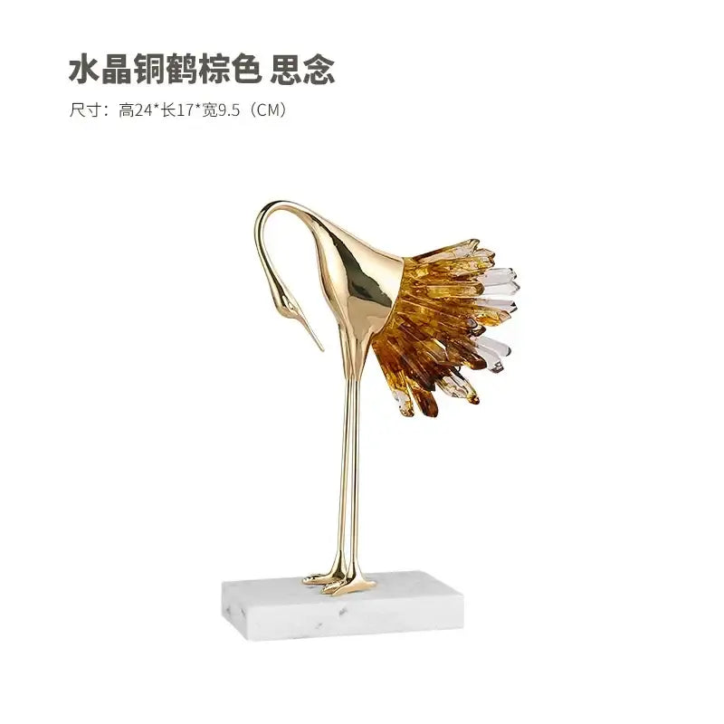 Golden bird agate marble crane statues living room decor