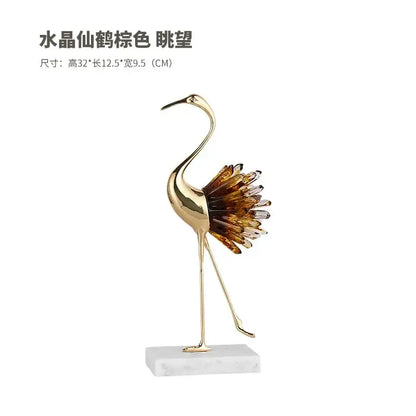 Golden bird agate marble crane statues living room decor