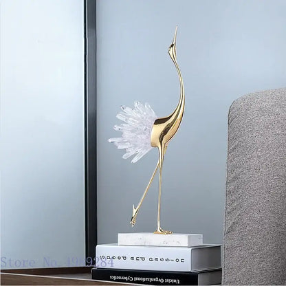 Golden bird agate marble crane statues living room decor