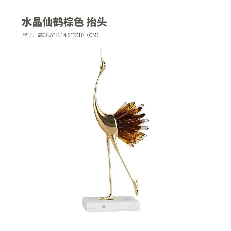 Golden bird agate marble crane statues living room decor
