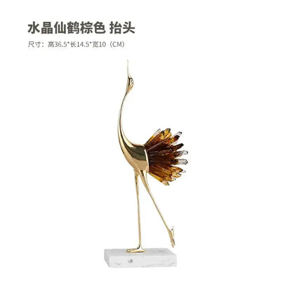 Golden bird agate marble crane statues living room decor