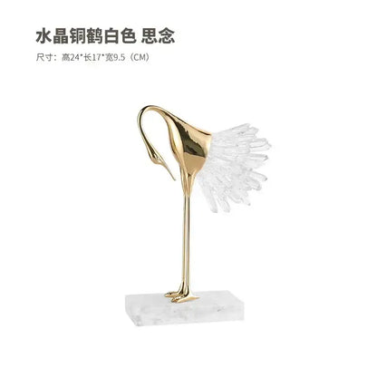 Golden bird agate marble crane statues living room decor