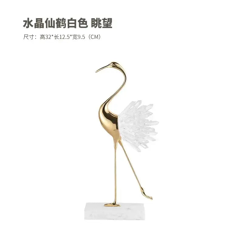 Golden bird agate marble crane statues living room decor