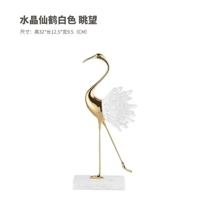 Golden bird agate marble crane statues living room decor