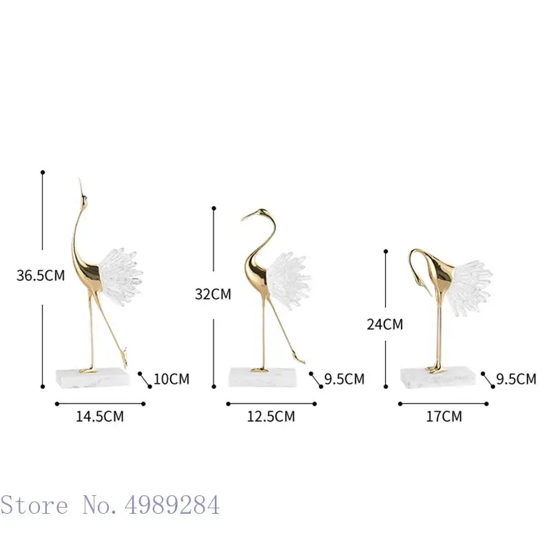 Golden bird agate marble crane statues living room decor