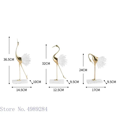 Golden bird agate marble crane statues living room decor