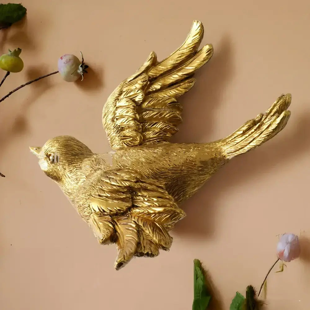 Golden bird and butterfly resin wall decor for living room