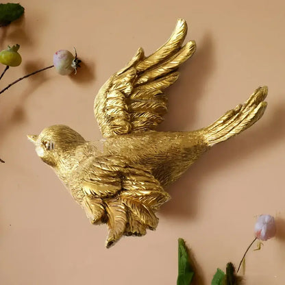 Golden bird and butterfly resin wall decor for living room