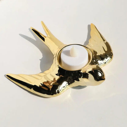 Golden bird ceramic candle holder tray wedding dining room decor