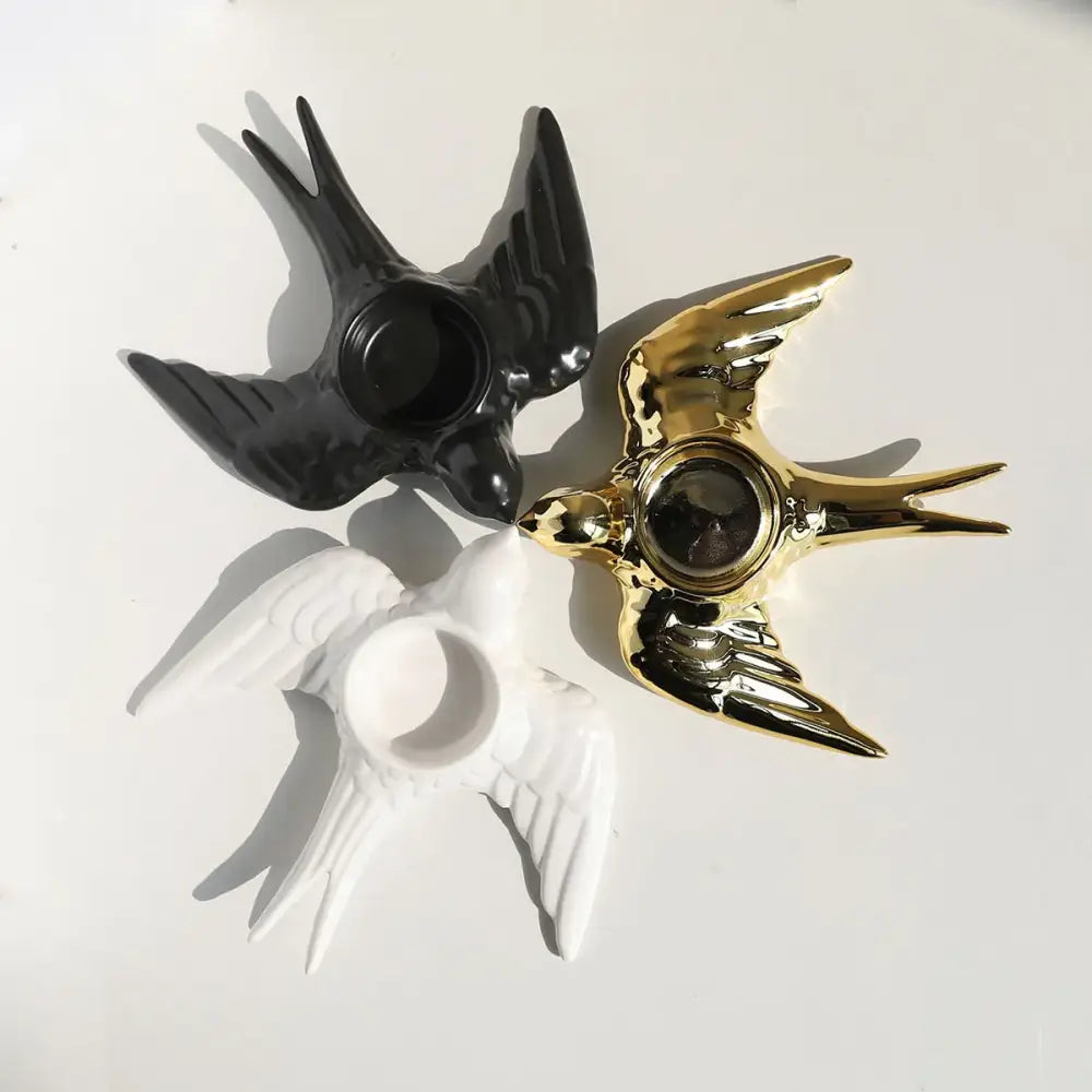 Golden bird ceramic candle holder tray wedding dining room decor