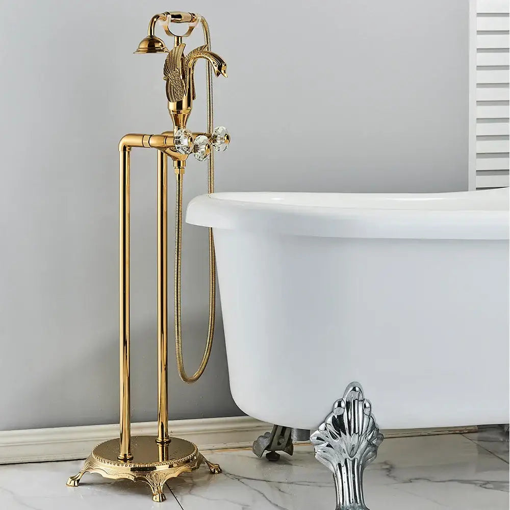 Golden bird freestanding bathtub faucet with crystal handles bathroom