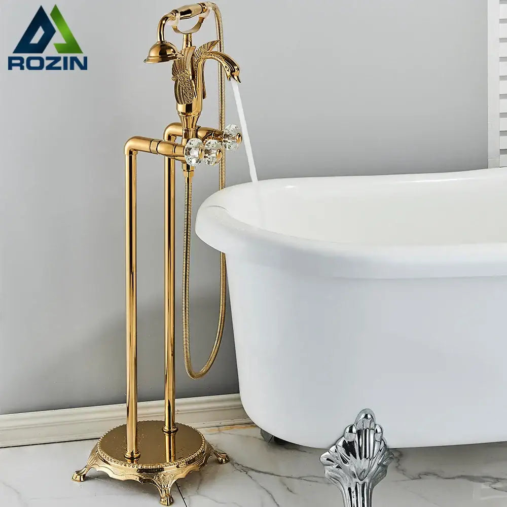 Golden bird freestanding bathtub faucet with crystal handles bathroom
