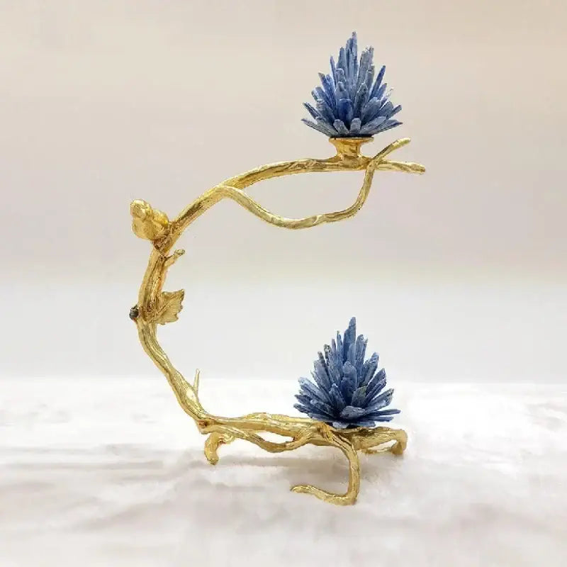 Golden bird metal branch sculpture with crystal flowers living room