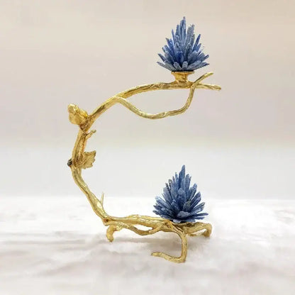 Golden bird metal branch sculpture with crystal flowers living room