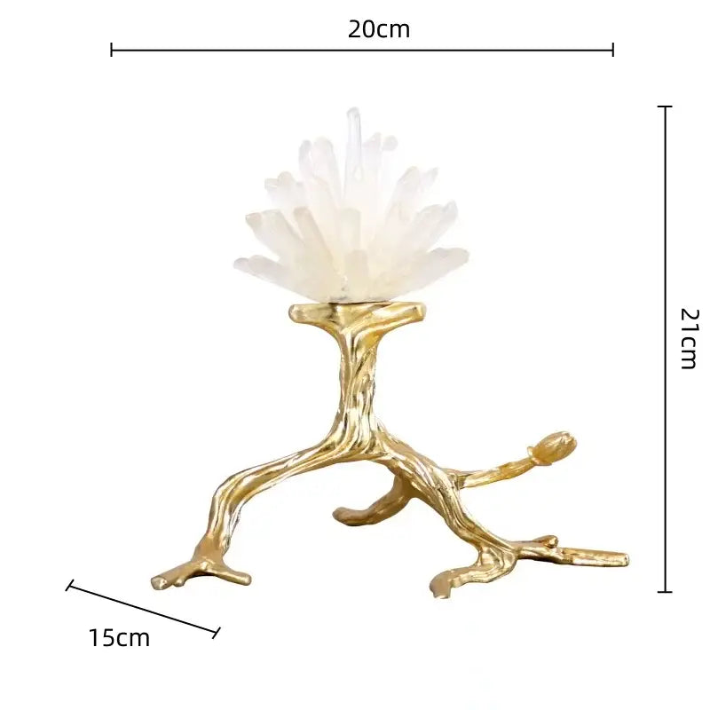 Golden bird metal branch sculpture with crystal flowers living room