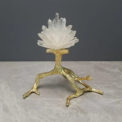 Golden bird metal branch sculpture with crystal flowers living room
