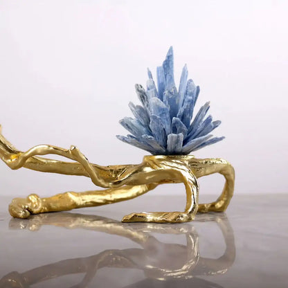 Golden bird metal branch sculpture with crystal flowers living room