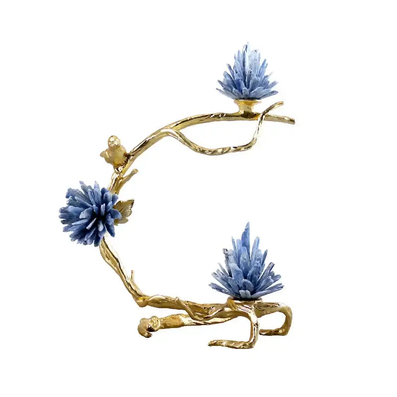 Golden bird metal branch sculpture with crystal flowers living room