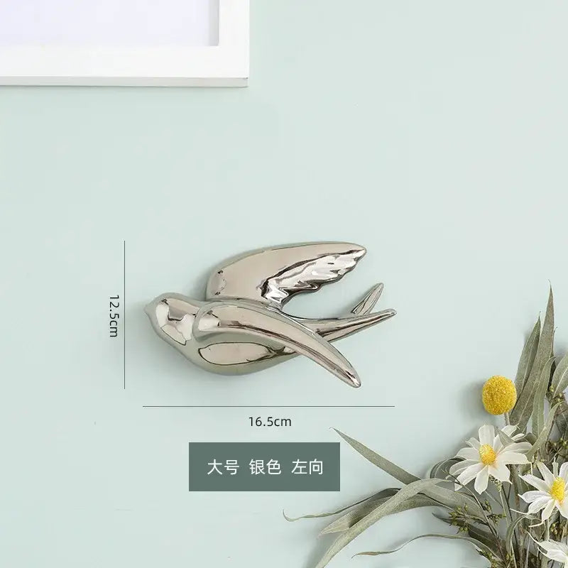 Golden bird swallow sculpture gold & silver wall decor living room