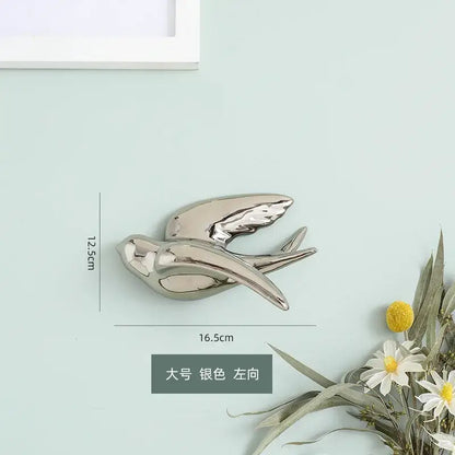 Golden bird swallow sculpture gold & silver wall decor living room
