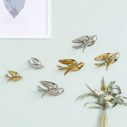 Golden bird swallow sculpture gold & silver wall decor living room