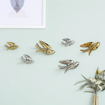 Golden bird swallow sculpture gold & silver wall decor living room