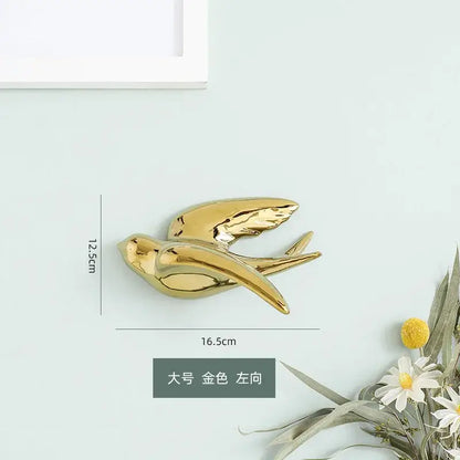 Golden bird swallow sculpture gold & silver wall decor living room