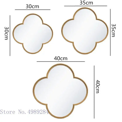 Golden border geometric plum flower mirror set – living room wall decor