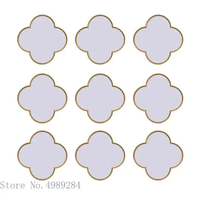 Golden border geometric plum flower mirror set – living room wall decor