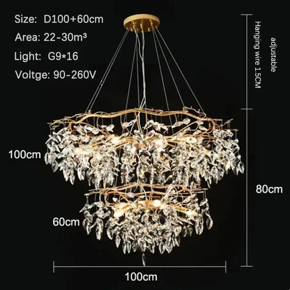 Golden branch crystal chandelier for living room and bedroom