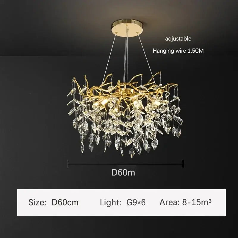 Golden branch crystal chandelier for living room and bedroom