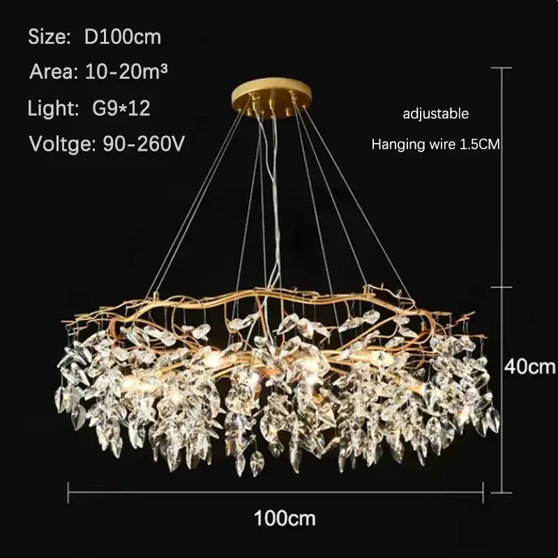 Golden branch crystal chandelier for living room and bedroom