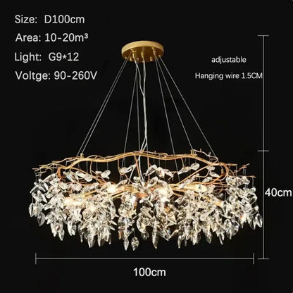 Golden branch crystal chandelier for living room and bedroom