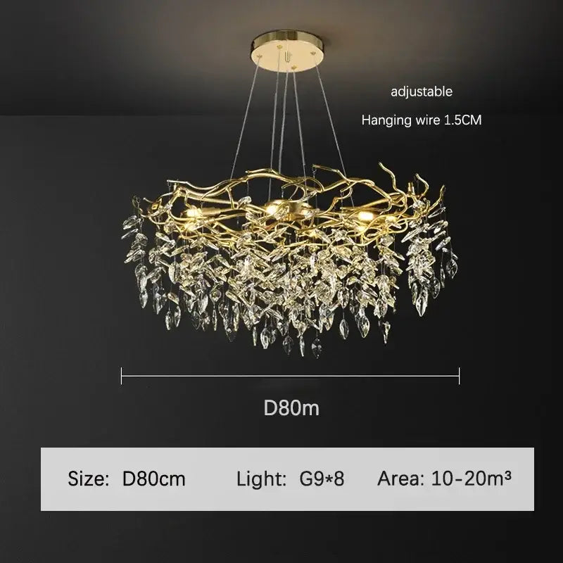 Golden branch crystal chandelier for living room and bedroom