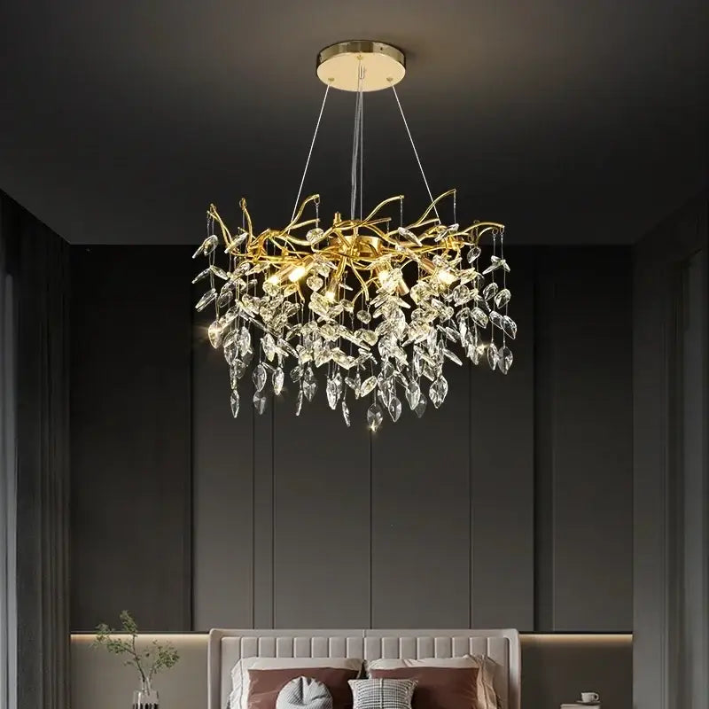 Golden branch crystal chandelier for living room and bedroom